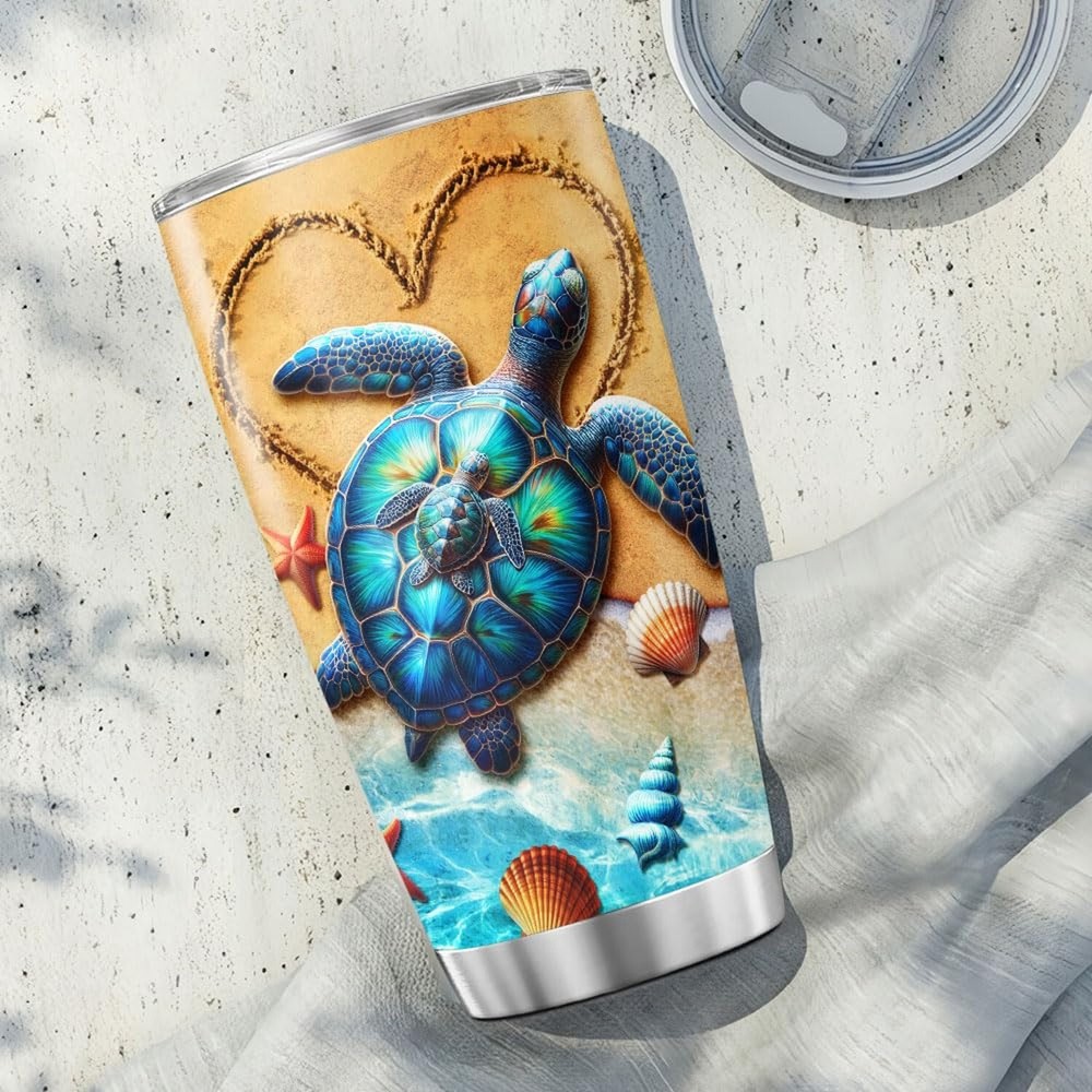 20oz Sea Turtle Tumbler with Lid and Straw - Summer Beach Gift for Women