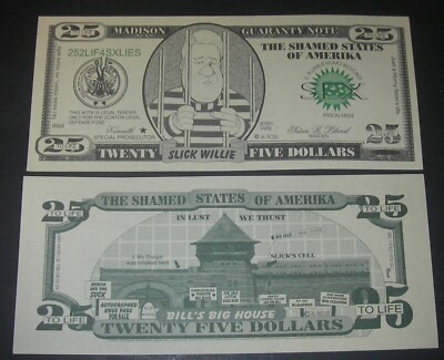 Vintage Novelty Fake Funny Money $25 Sex Dollar Bill Clinton Slick