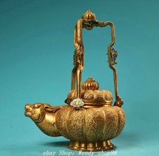 8'' Old Dynasty Pure Copper Glod Dragon Pixiu Brave Troops Beast Head Kettle Pot