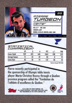 2001 Topps Gold Label #35 Pierre Turgeon Class 1 Gold Refractor SP