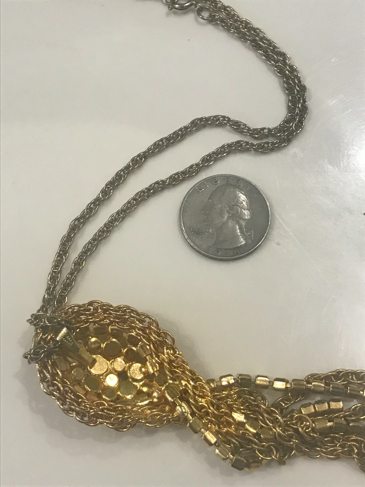1930's Style Geometric Rhinestone Tassel Necklace - Rose Gold