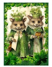 Vintage St Patricks Day Animals A MULTI-SIZE SET Cotton Fabric Quilt Blocks