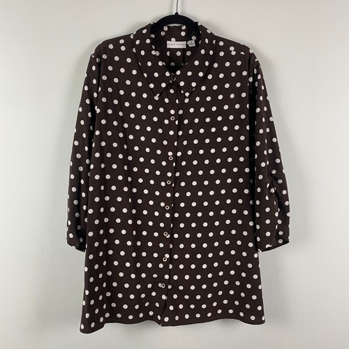 Susan Graver cooles pfirsichfarbenes gepunktetes Shirt mit gerafften Ärmeln 2X braun gepunktet