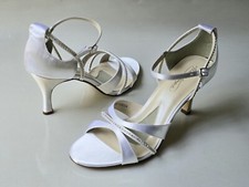 David's Bridal Michaelangelo white open-toe jeweled sandals wedding shoes Rebeca