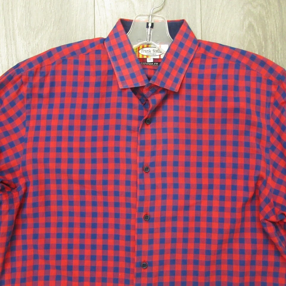 Camisa Frank Stella Clothier Hombre M Rojo Azul Cuadros 100% Algodón Botón Ajuste A Medida Foto 2 de 4