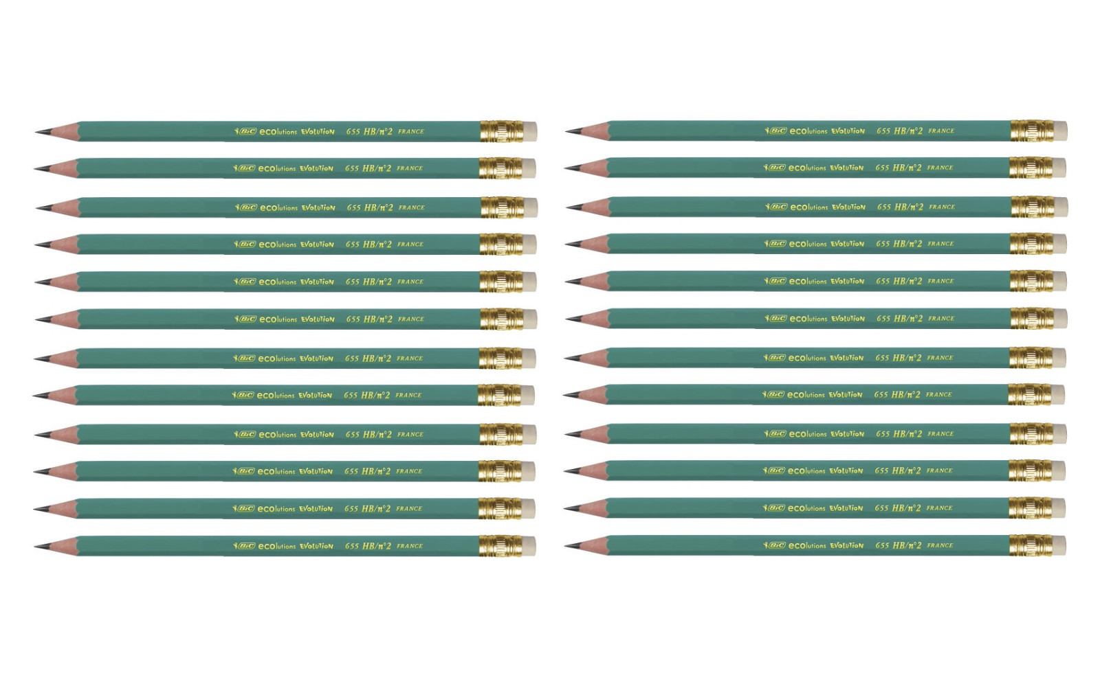 24 x BiC Bleistift EVOLUTION ECOlutions HB mit Radierer grün