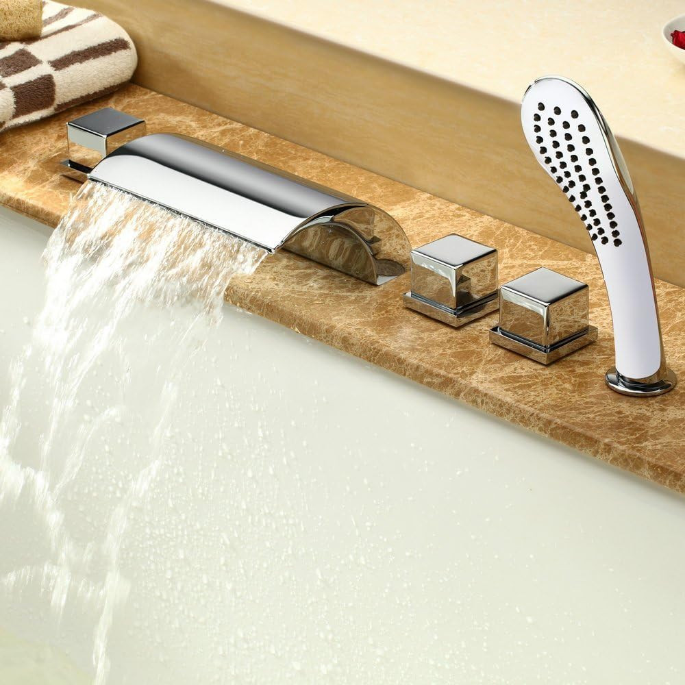Mitigeur cascade ASD et kit de 5 accessoires de robinetterie complets pour baignoire design chrome