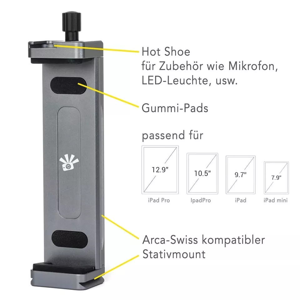 iPad / Tablet Stativhalterung, 7.9-12.9", hochwertig, Stativgewinde, Arca Swiss - Bild 4 von 4