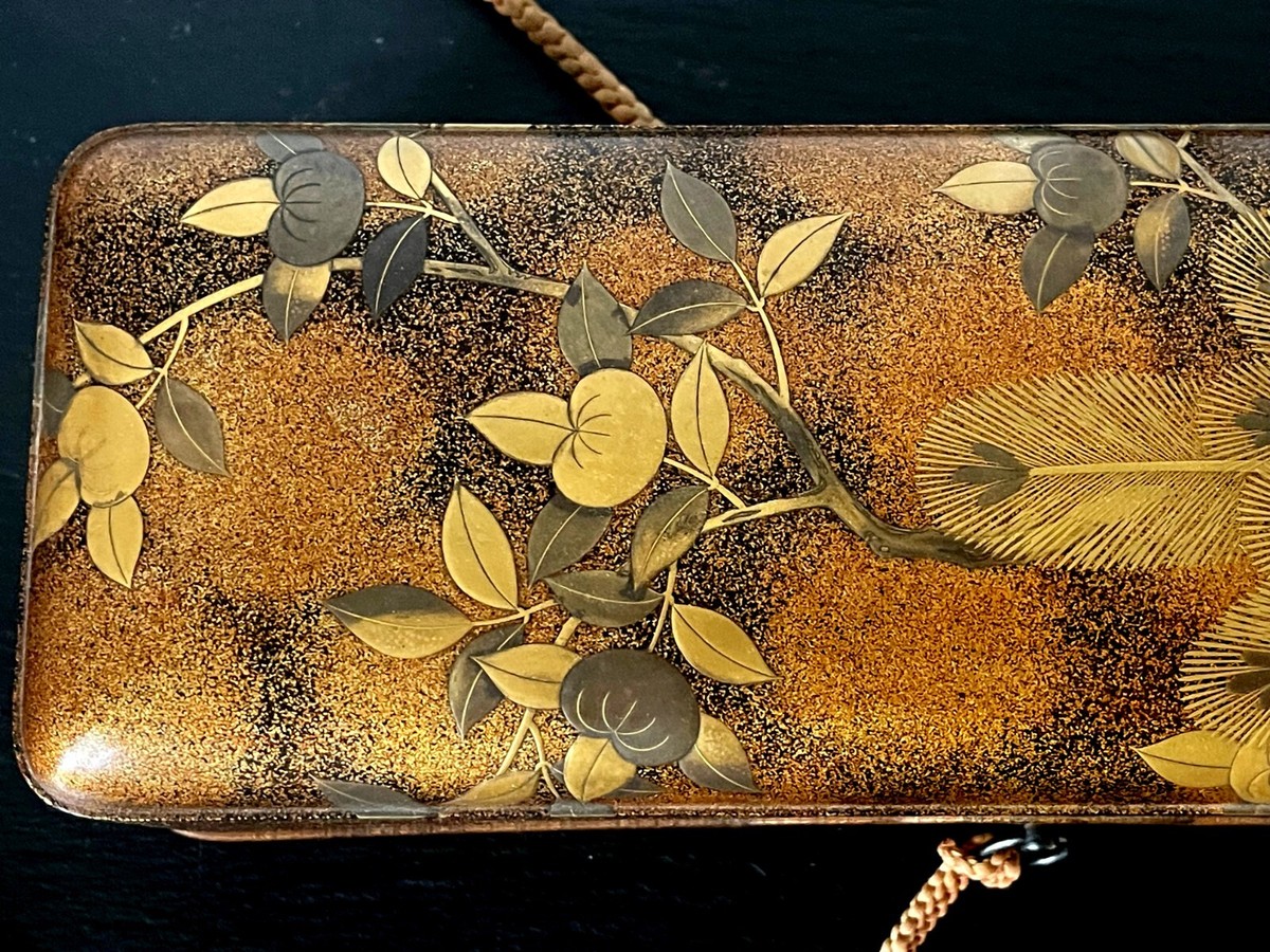 Japanese Lacquer Maki-e Scroll Box Fubako by Kansonsai Edo