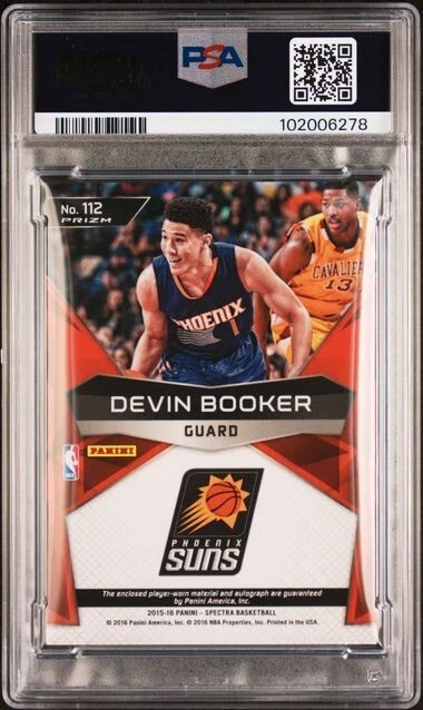 2015-16 Panini Spectra Devin Booker Rookie Jersey Patch Auto PSA Authentic 10 - Image 2 of 2