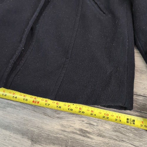 Women's OKAY Black 3 Button Pea Coat Size 38 Jacket Mid Length Polyester - Picture 11 of 12