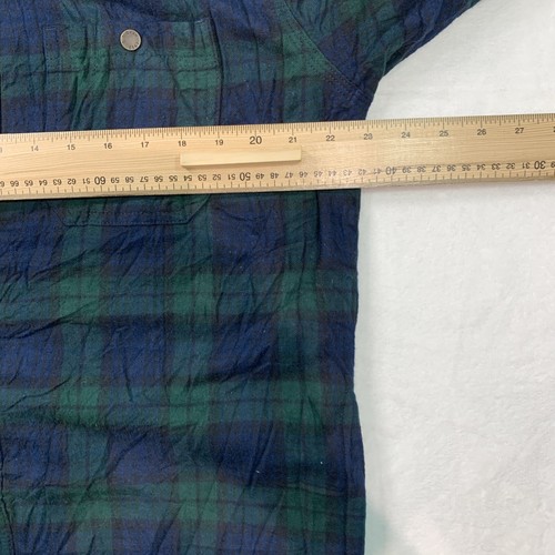 LL Bean Jacket Men's M Plaid Sherpa Lined Snap On Flannel Shacket Green And Blue - Picture 9 of 11