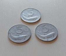 Lotto 3 Monete 5 Lire Delfino 1951 usate buono stato