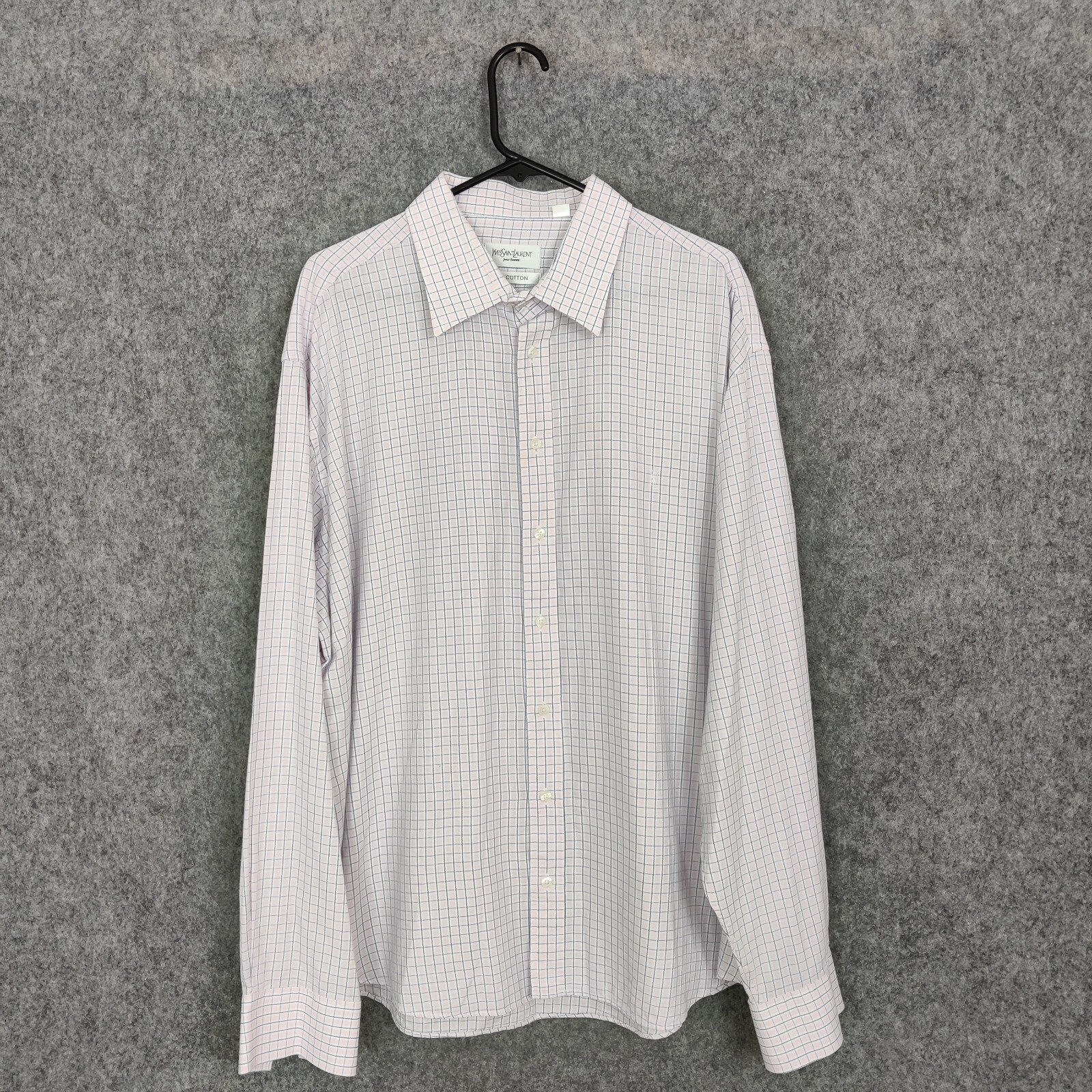 Camicia vintage Yves Saint Laurent uomo taglia XXL rosa pallido griglia check YSL anni 90 Y2K