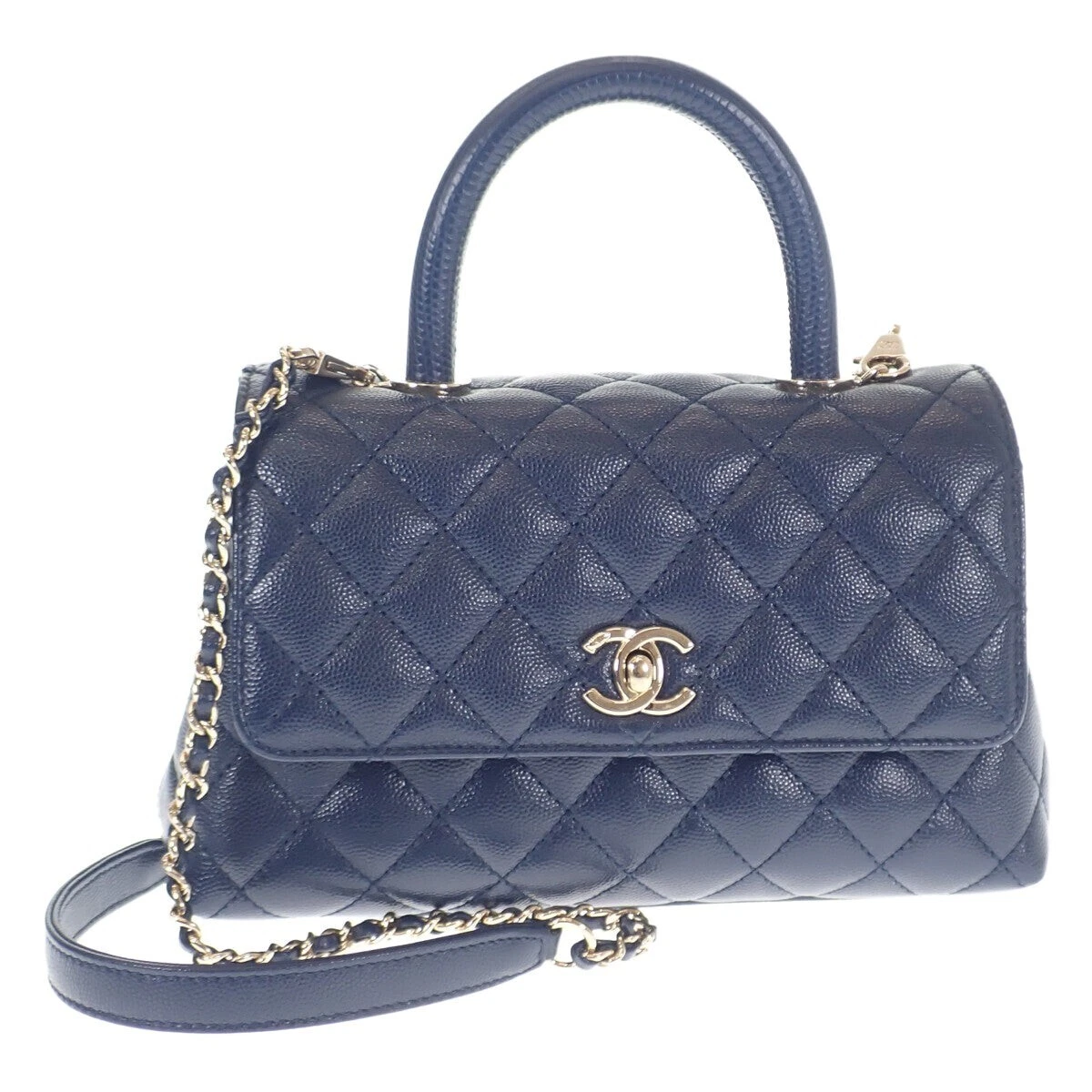 CHANEL Coco Handle Small Top Handle 2-way Bag A92990 Caviar Skin Navy TGIS