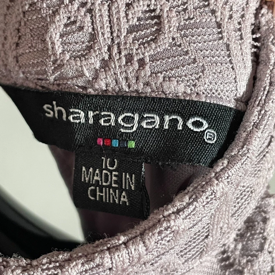 全新 Sharagano 连衣裙 女式 10 紫色花卉蕾丝紧身铅笔 学院风 经典 — 第 4/4 张图片