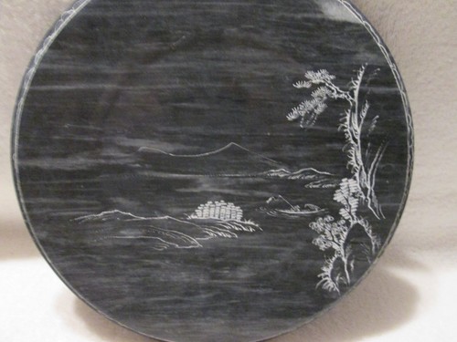 Placa de mármol grabado japonés vintage pato mandarín artista firmado - Imagen 3 de 8