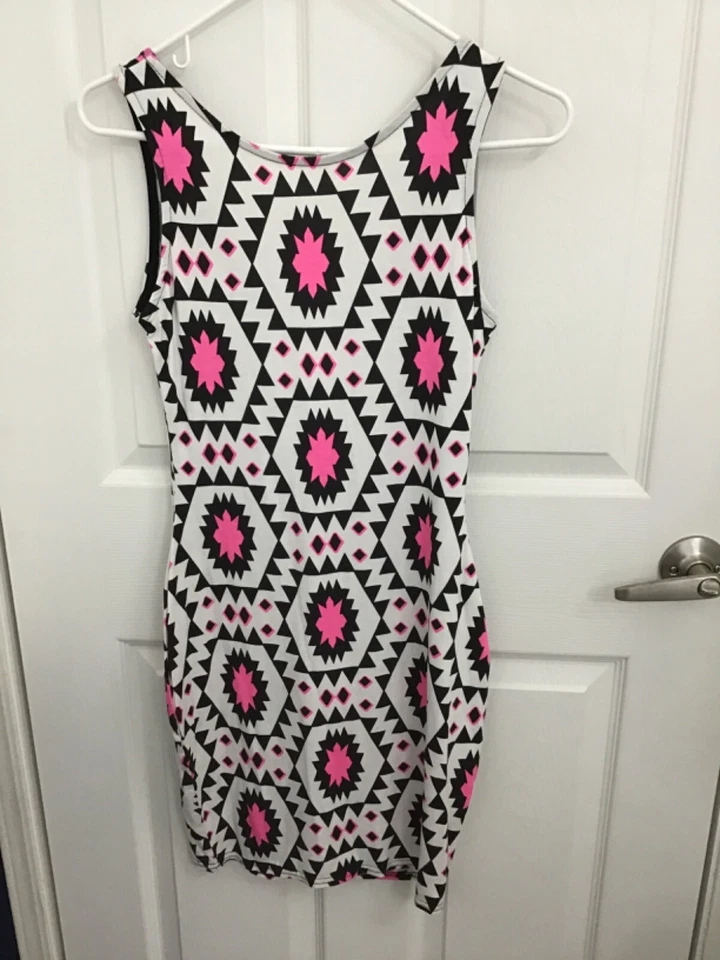 boohoo Twenty Four Aztec Vest Dress/Bathing Suit Cover Up Neon Pink Med/10 NWT - Image 2 of 4