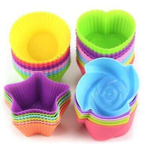 24- Muffin Silicone Baking Cups Round Molds Cupcake Baker Tools Multi Colored
