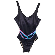 Vintage 80’s Nicole Wior Black Belted One Piece Swimsuit Women's 10 Made in USA
