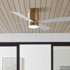 52" Fanimation Kwartet Satin Brass CCT LED Hugger Ceiling Fan