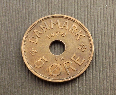 Denmark 1939-N 5 Ore Christian X. High Grade VF/EF CB033