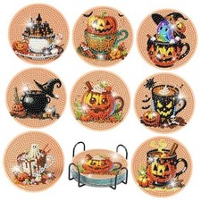 8PCs Diamond Paintings Coasters Kits Set, Halloween Diamond Art JXBD129