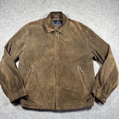 Newport Harbor Mens Brown Suede Leather Bomber Jacket Full Zip Medium