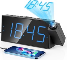 Digital Alarm Clock w/ Time Projection USB Charging Port 7" LED Display Etc