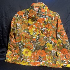 Vintage 60s 70s Skyr Shirt Hippie Disco Woodstock Floral Nylon Ladies Medium