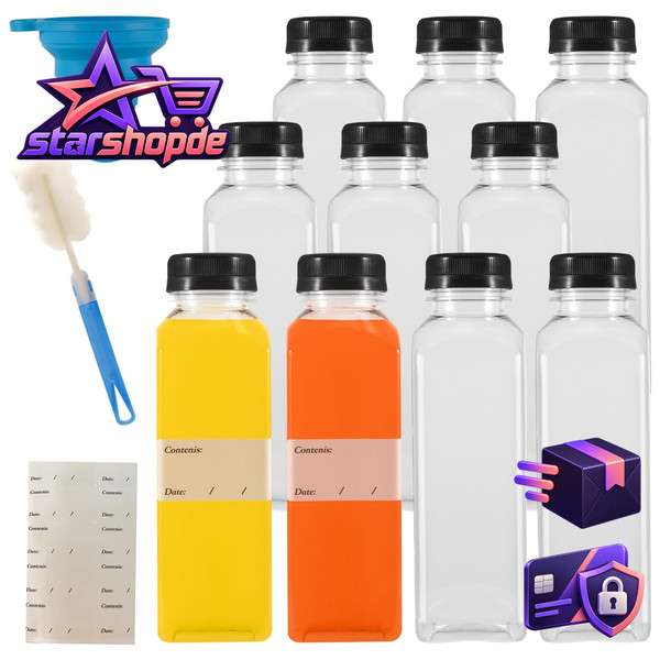 400Ml Shot Flaschen 10 Stk Wiederverwendbar Transparent FüR Saft Smoothies-image