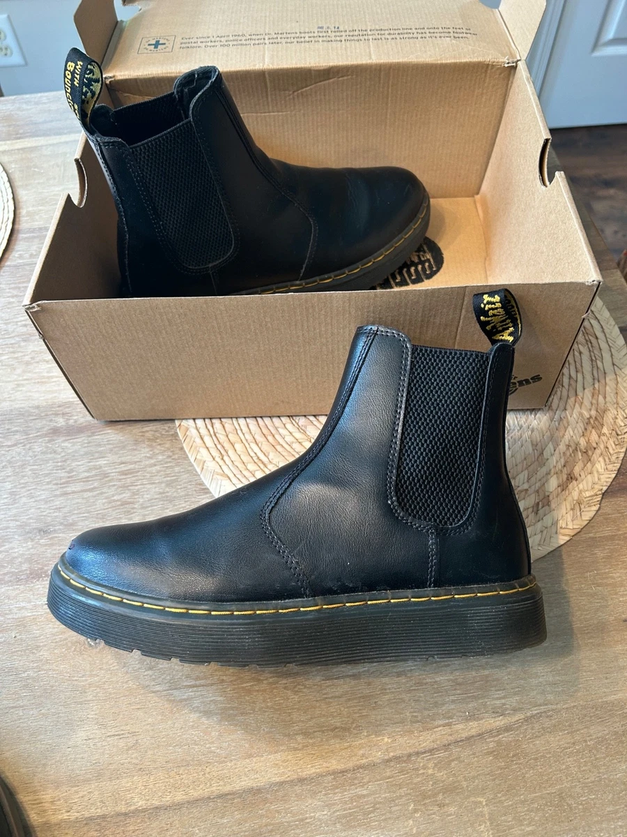 Dr. Martens Women\'s Black Chelsea Boots with Yellow Stitching W9/M8 2976 Yellow Stitch Smooth Leather Chelsea Boots in Black  main image 3