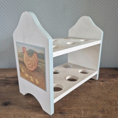 Vintage Egg Holder Rack Cabinet Rustic Wood Chicken Hen Chick Easter