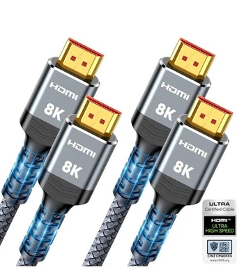 HDMI 2.1 Cable 2-Pack 6.6FT, Highwings Certified 48Gbps 4K@120Hz 8K@60Hz