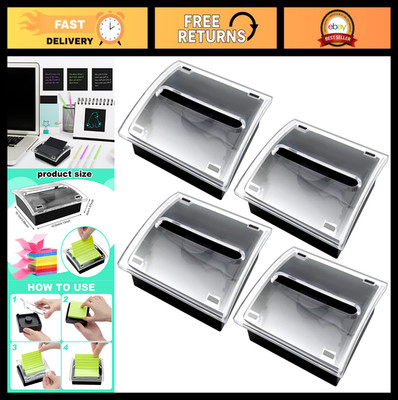 4 Pcs Pop Up Sticky Note Holder Dispenser for 3x3 Inch Notes - Clear Top, Black