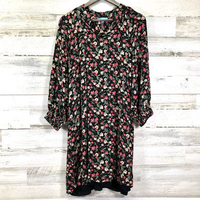 Draper James Womens Black RSVP Floral Lined Long Slv Midi Dress Size XL
