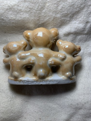 Vintage Japanese Lusterwear 3 Teddy Bear Toothpick Vase Figurine - Picture 6 of 7