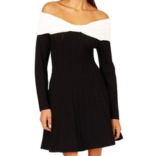 Adrianna Papell Women's Off the Shoulder Fit & Flare Black White Size 6 NWT