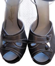 50s High Heel Shoes Deadstock Women's Vintage Strappy Peep Toe Navy Blue 6.5 - 7