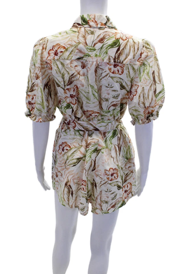 Charlie Holiday Womens Linen Hawaiian Printed Puff Sleeve Romper White Size XS - Image 3 of 4