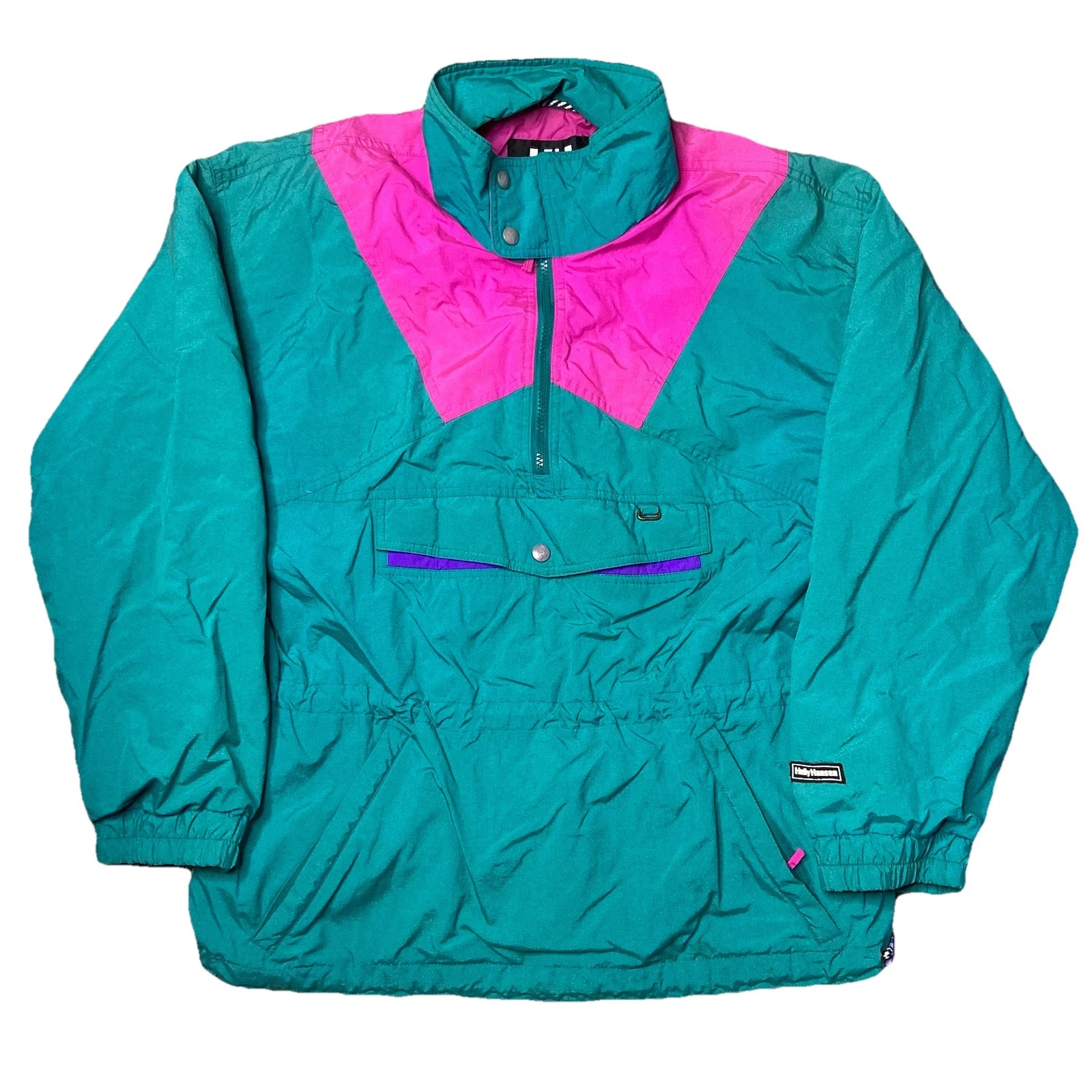 Vintage Helly Hansen Ski Jacket Snow Pink Green Teal Women’s Medium Pullover VTG