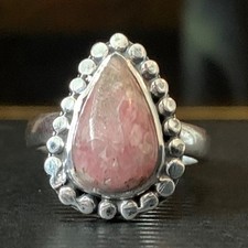 Handmade Sterling Silver Pink Rhodochrosite Gemstone Ring Southwestern Size 7.75