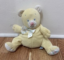 Vintage Eden Stuffed Animal Baby Bear Yellow Plush Pastel Colors Bow Tie
