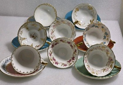 Aynsley England Bone China Tea Cup And Saucer  Lot  Of 6 Pairs Plus 2 Cups
