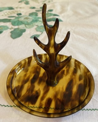 Vintage Retro Faux Schildpatt Schmuck Baum Ring Halter Schale Display 