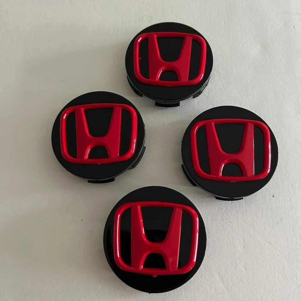 4PCS Fit For Honda Wheel Center Black Caps Red Logo Hubcaps 69mm/2.72inch NEW - Image 4 of 4