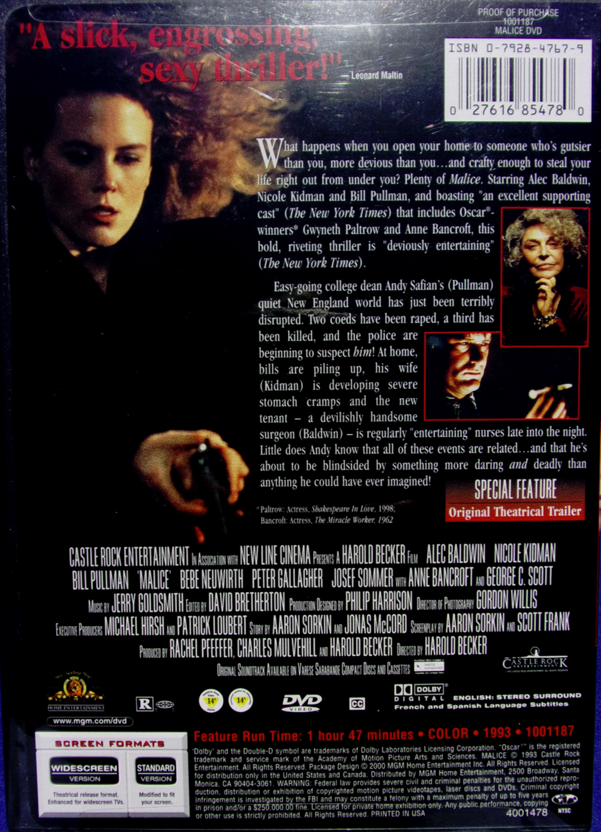 Malice (DVD, 2000, Widescreen) for sale online | eBay