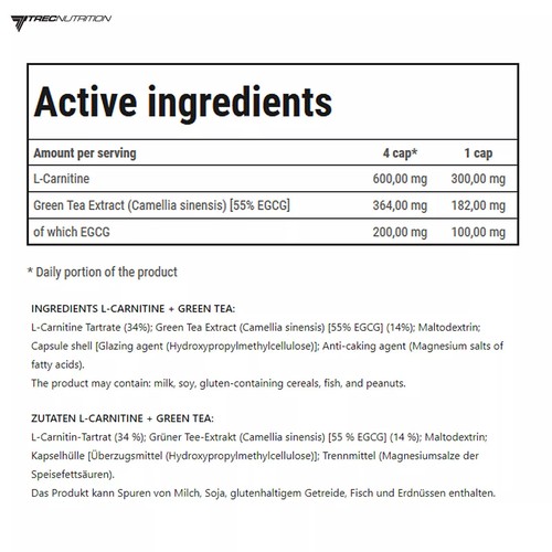 L-CARNITINE+GREEN TEA - TREC - effective fat burner, weight loss, slimming pills - Picture 2 of 9