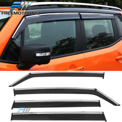 Fits 15-23 Jeep Renegade Window Visors Rain Sun Guard Deflector with Chrome Trim