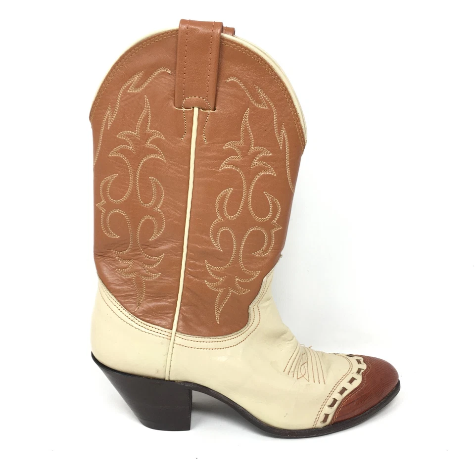 Women's Nocona Pull On Western Boots Cowgirl Shoes Size 5 Brown Tan Leather - Image 2 of 4